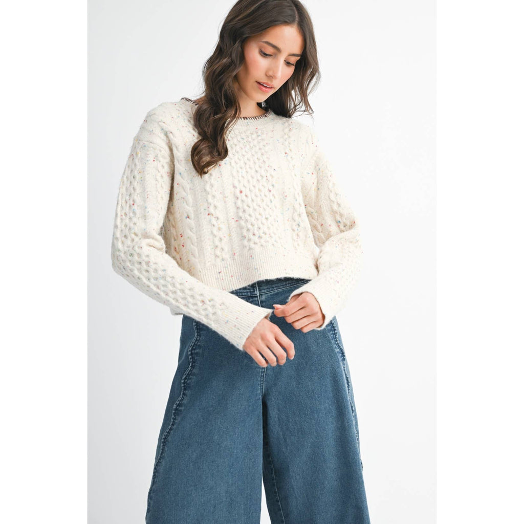 SPECKLED KNIT SWEATER: CREAM MULTI / S-M-L(3-2-1)