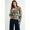 LEMON PETTERN BUTTON-UP CARDIGAN: HEATHER GREY/YELLOW MULTI / S-M-L(3-2-1)
