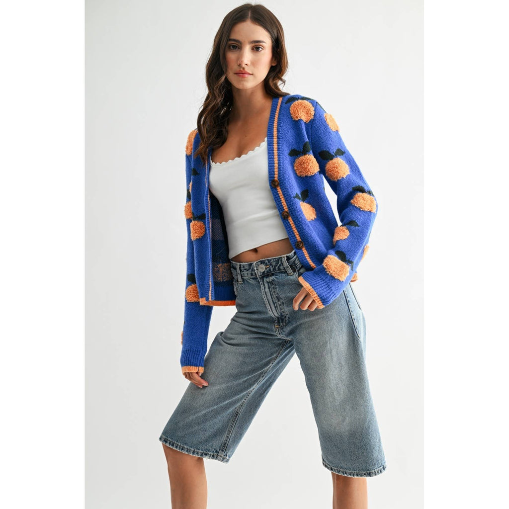 CJW26759 CARDIGAN WITH TEXTURED ORANGE ACCENTS: BLUE/LT. ORANGE / S-M-L(3-2-1)