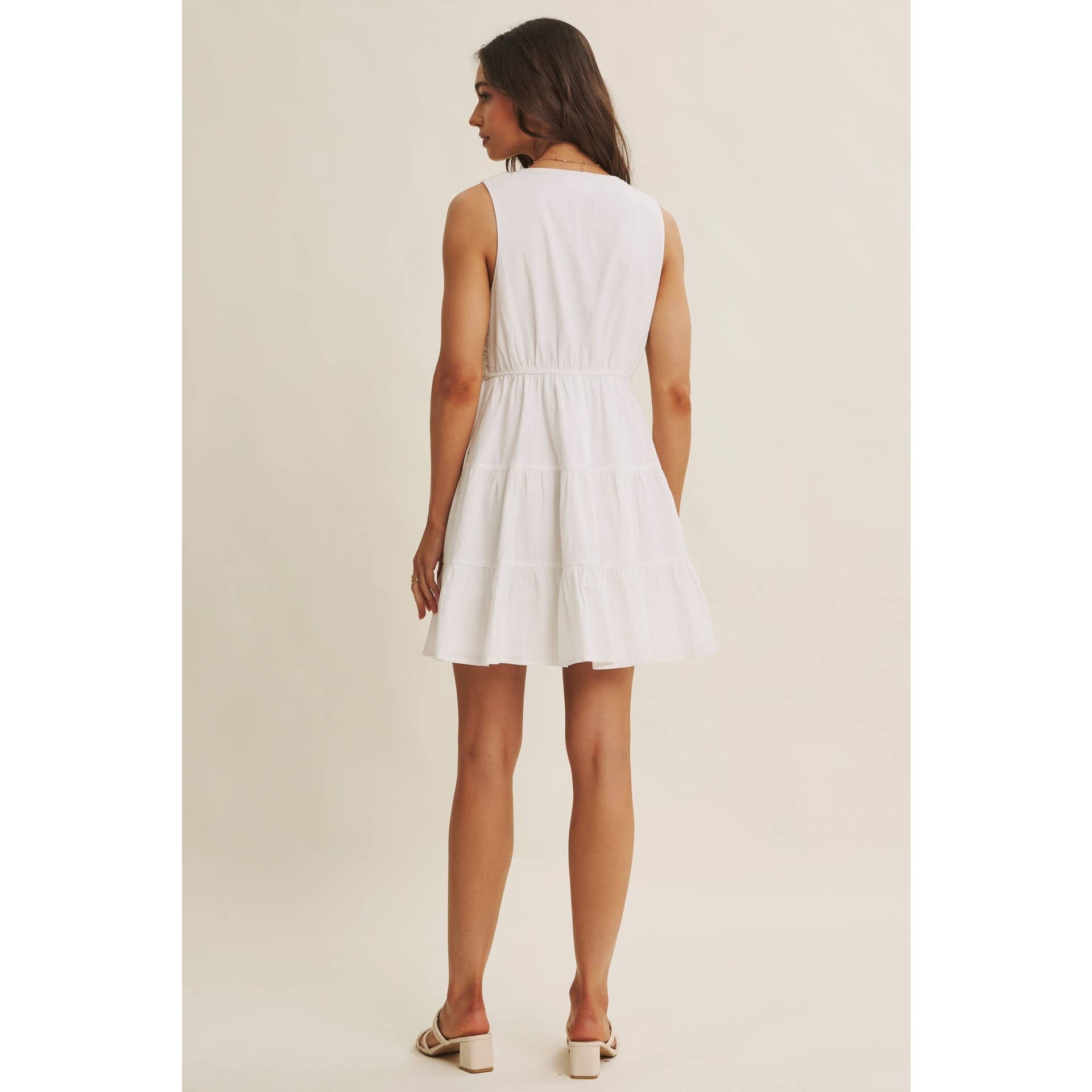 FRENCH PICNIC MIXED MEDIA COTTON CROCHET MINI DRESS: OFF WHITE / S