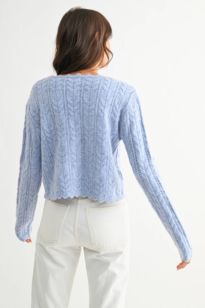 Blue Scallop Cable Knit Cardigan