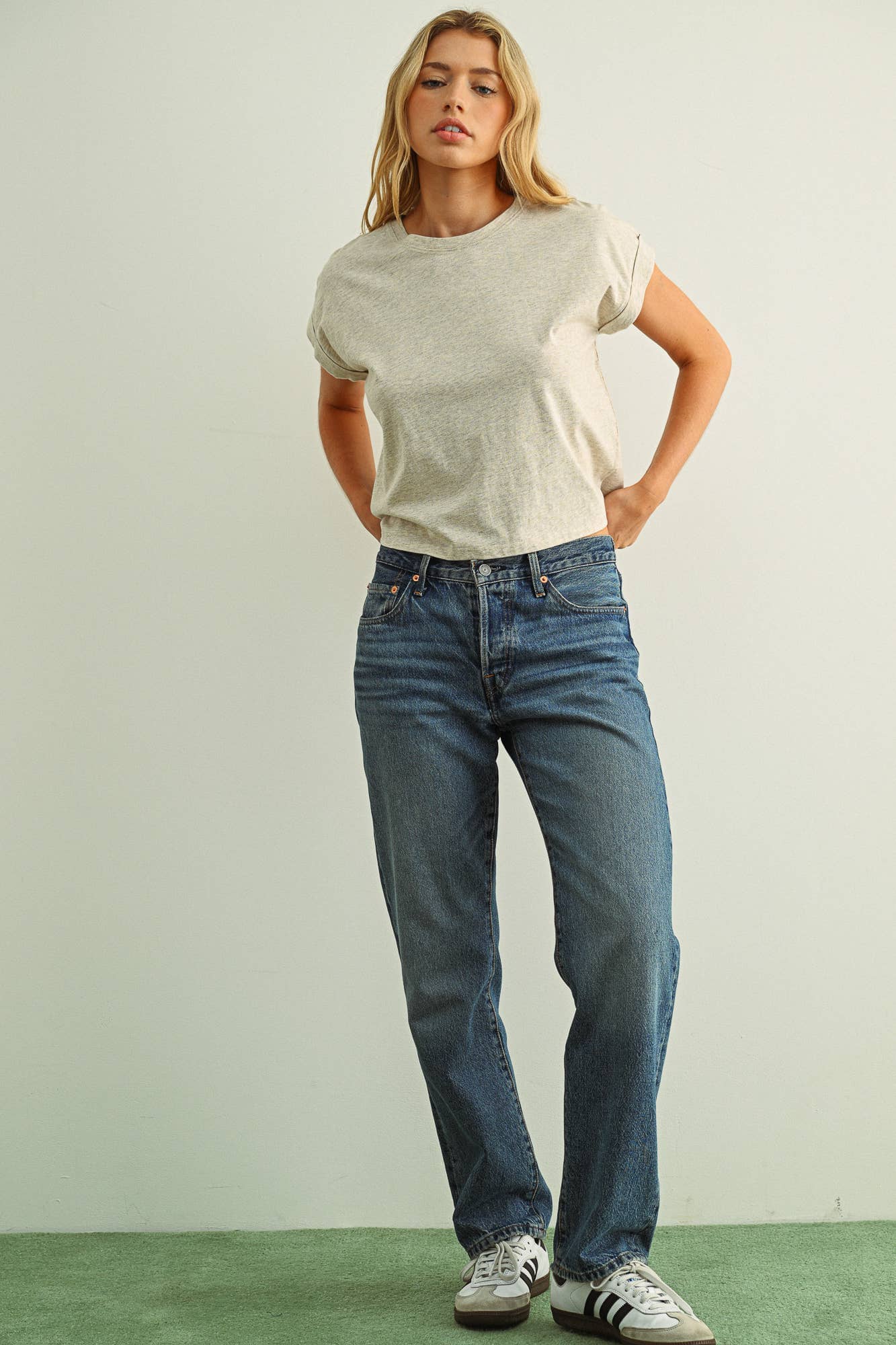 Melange Tan Cropped Cotton Top
