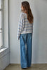 W2450 | Knit Cotton Acrylic Striped Round Neck Sweater: White Blue / S