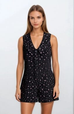 Black Ditsy Twill Romper