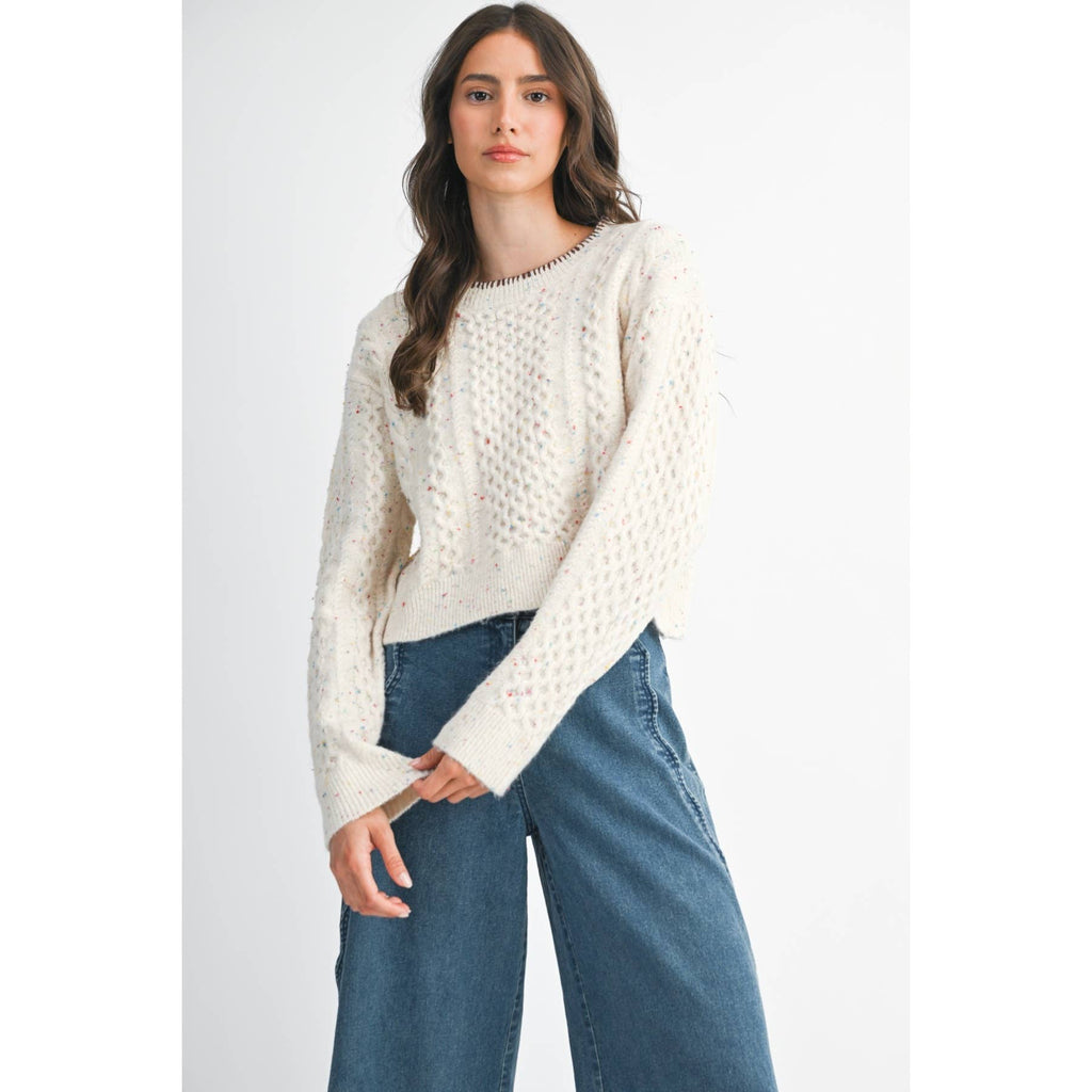 SPECKLED KNIT SWEATER: CREAM MULTI / S-M-L(3-2-1)