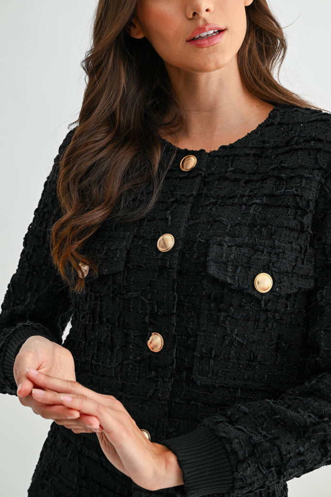ELEGANT TEXTURED KNIT WOOL JACKET: Black / S-M-L(3-2-1)