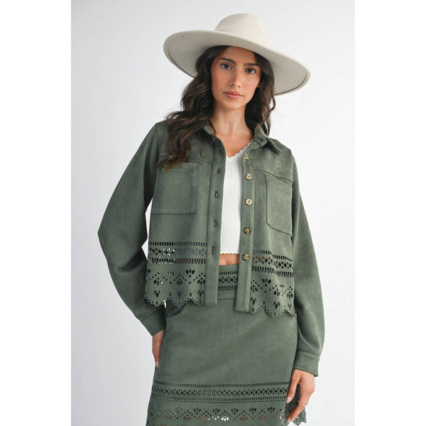 LASERCUT DETAILING JACKET: OLIVE / S-M-L(3-2-1)