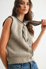 TIE NECK BUTTON FRONT SWEATER VEST - CWJ25822: OATMEAL/NAVY / S-M-L (3-2-1)