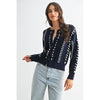 TORI RIBBON STITCH CABLE KNIT CARDIGAN : INDIGO/WHITE / S-M-L(3-2-1)