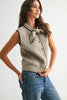 TIE NECK BUTTON FRONT SWEATER VEST - CWJ25822: OATMEAL/NAVY / S-M-L (3-2-1)