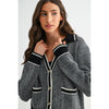 HERRINGBONE KNIT CARDIGAN IN BLACK: BLACK / S-M-L(3-2-1)