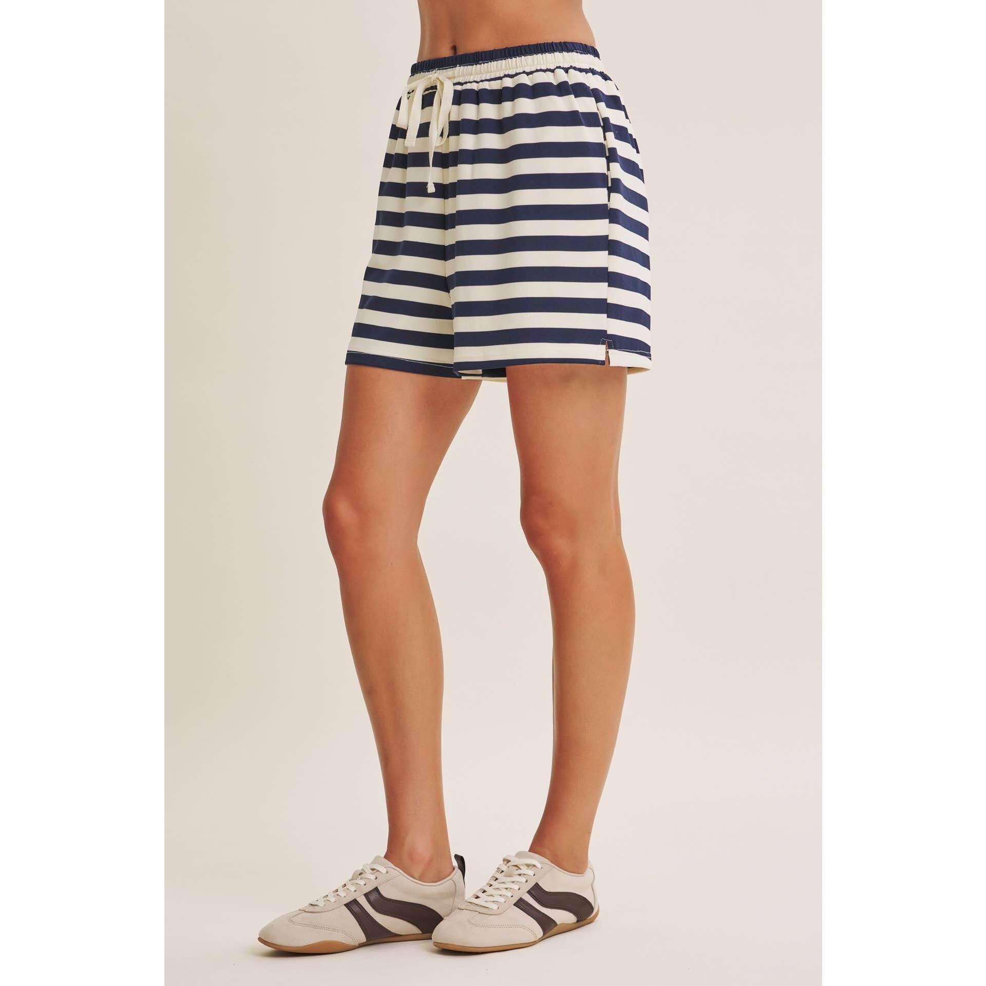 Coastal Stripe French Terry Lounge Shorts - Ultra-Soft Relaxed Fit
