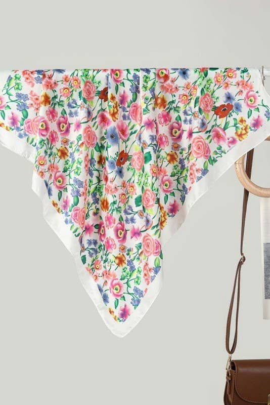 Stella Floral Square Bandana Scarf – Versatile 27" Satin-Feel Wrap