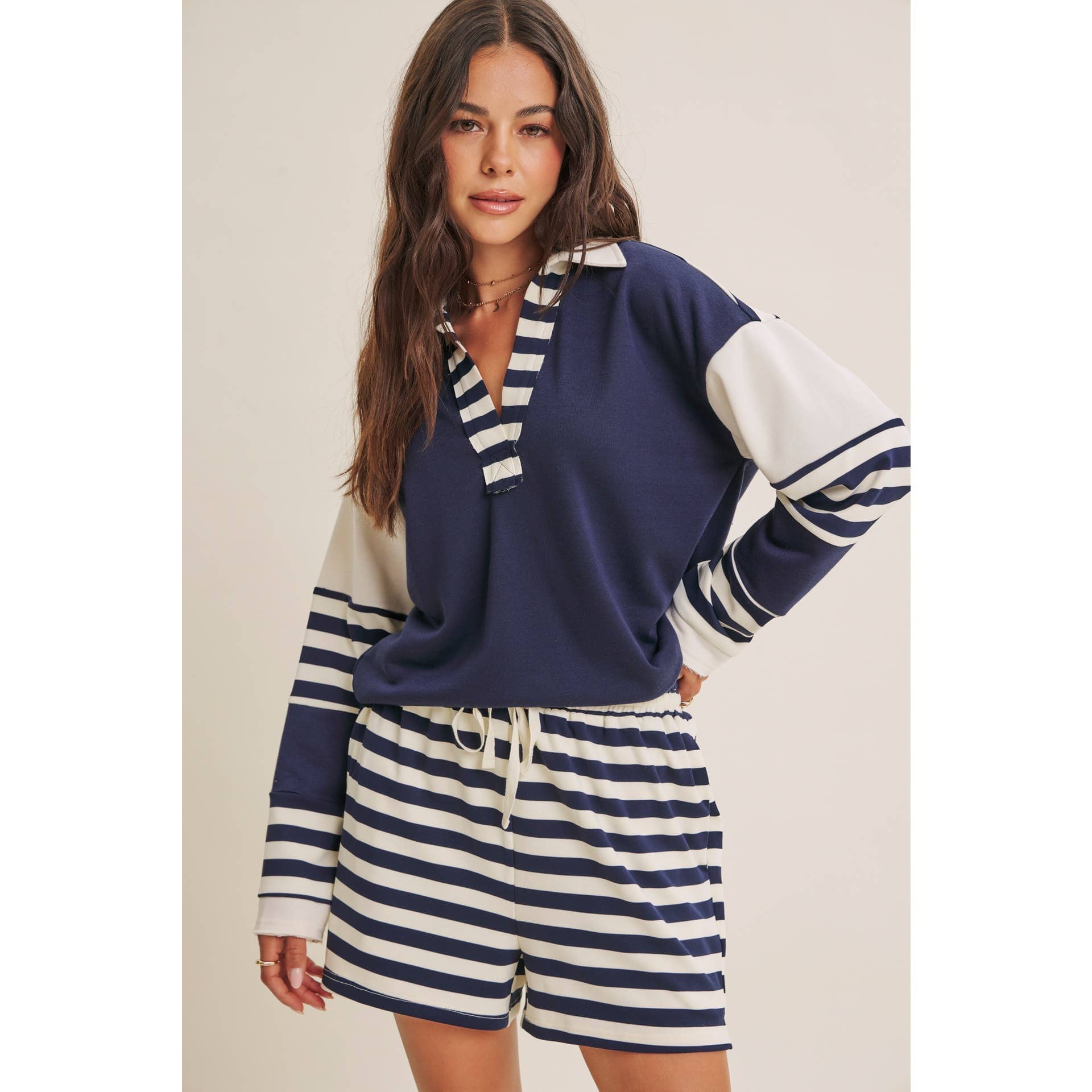 Coastal Stripe French Terry Lounge Shorts - Ultra-Soft Relaxed Fit
