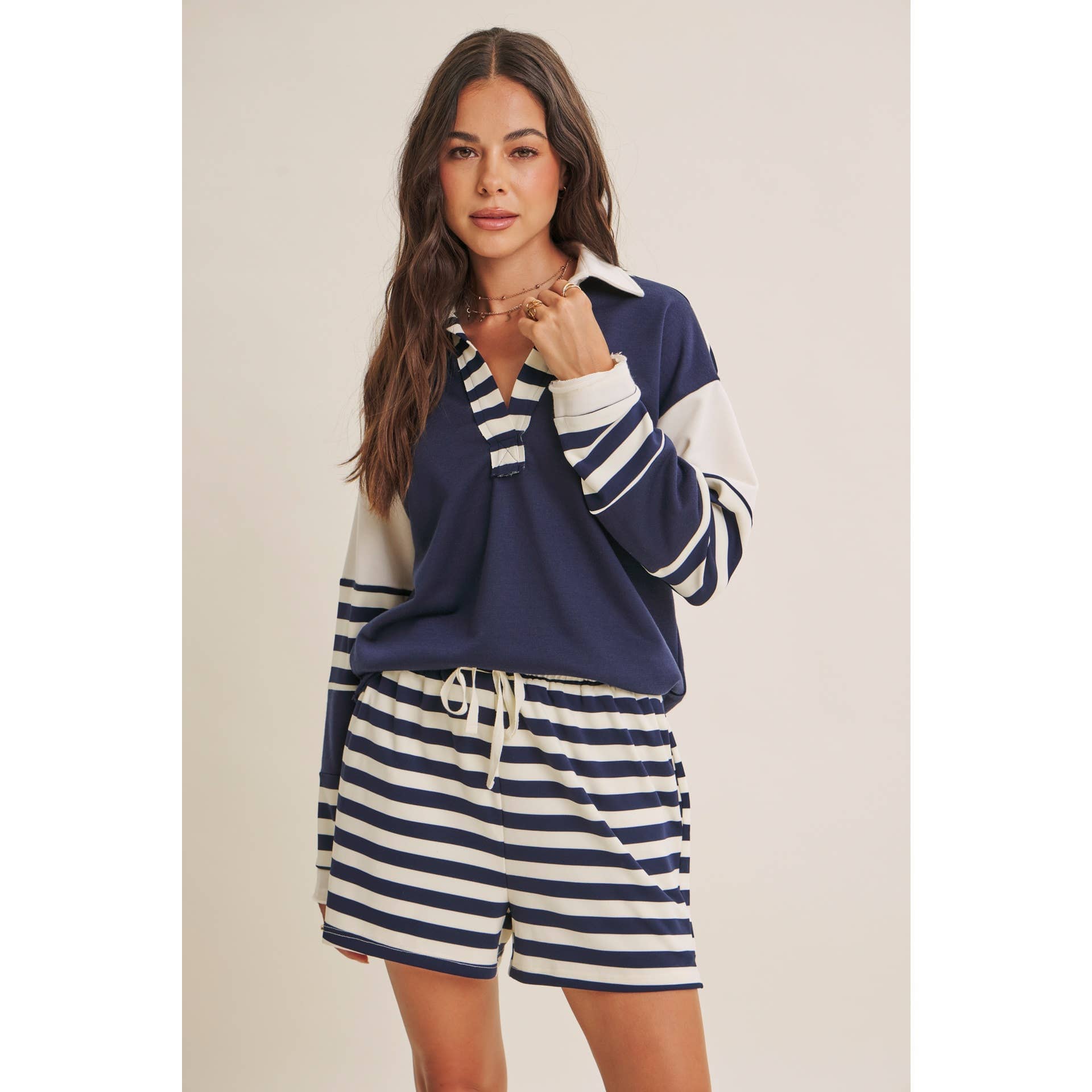 Coastal Stripe French Terry Lounge Shorts - Ultra-Soft Relaxed Fit