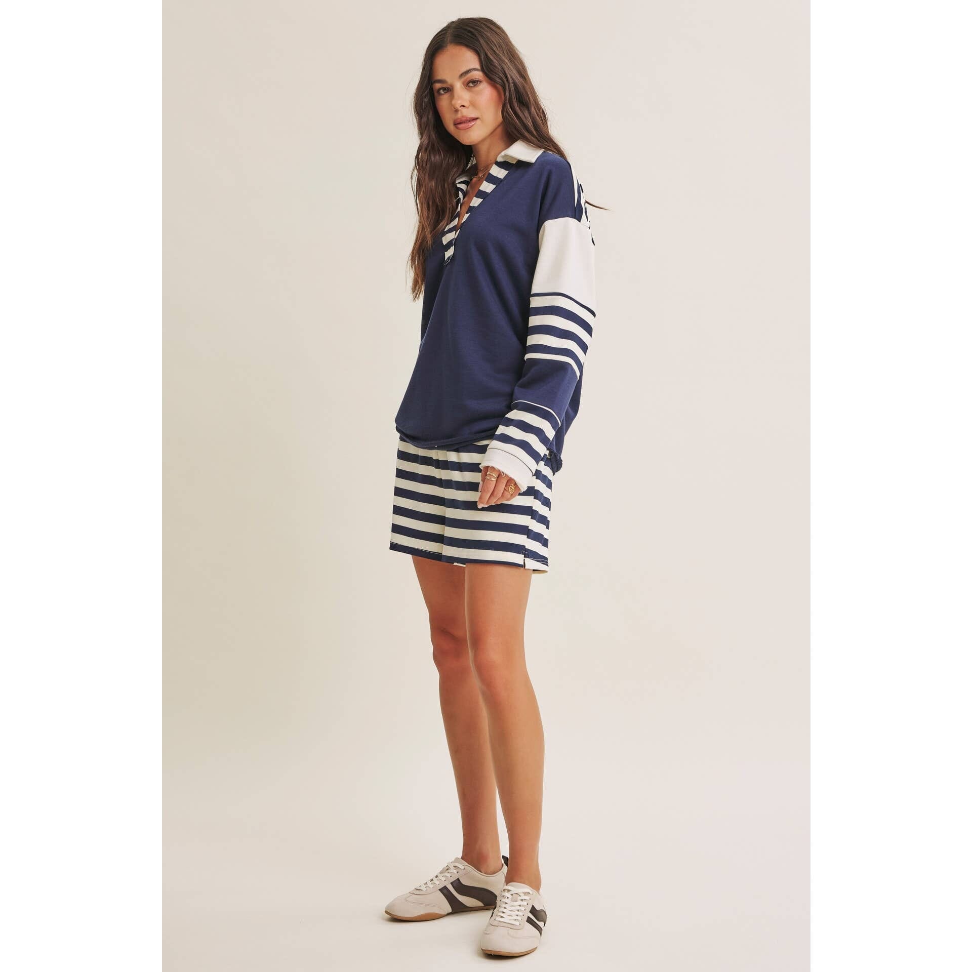 Coastal Stripe French Terry Lounge Shorts - Ultra-Soft Relaxed Fit