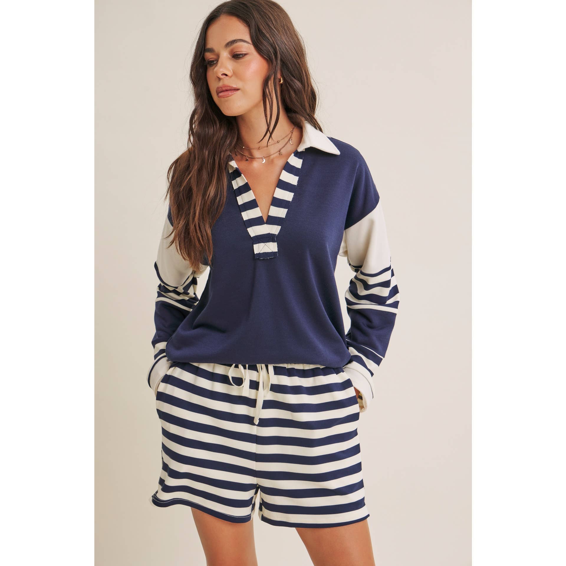 Coastal Stripe French Terry Lounge Shorts - Ultra-Soft Relaxed Fit