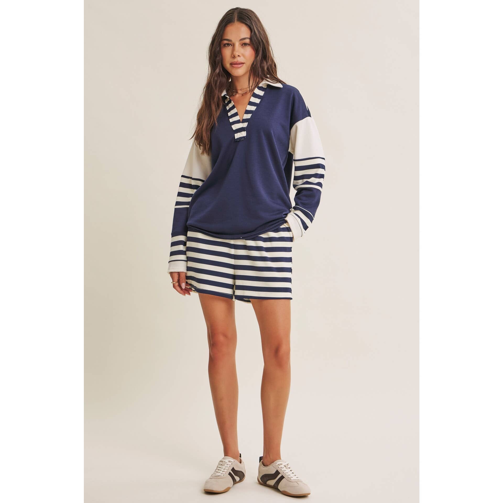 Coastal Stripe French Terry Lounge Shorts - Ultra-Soft Relaxed Fit