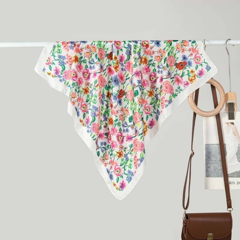 Stella Floral Square Bandana Scarf – Versatile 27" Satin-Feel Wrap
