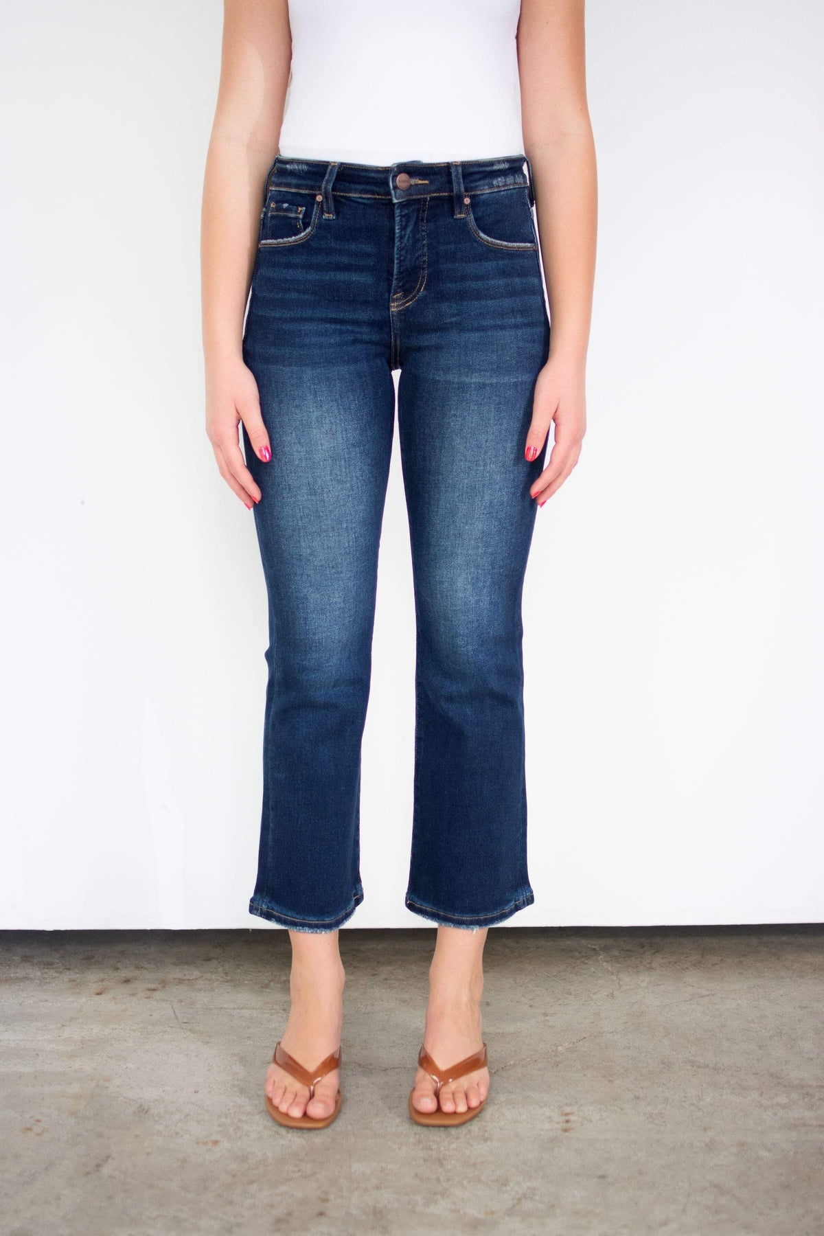 RISEN Deep Blue Tummy Control High Rise Crop Bootcut Jeans