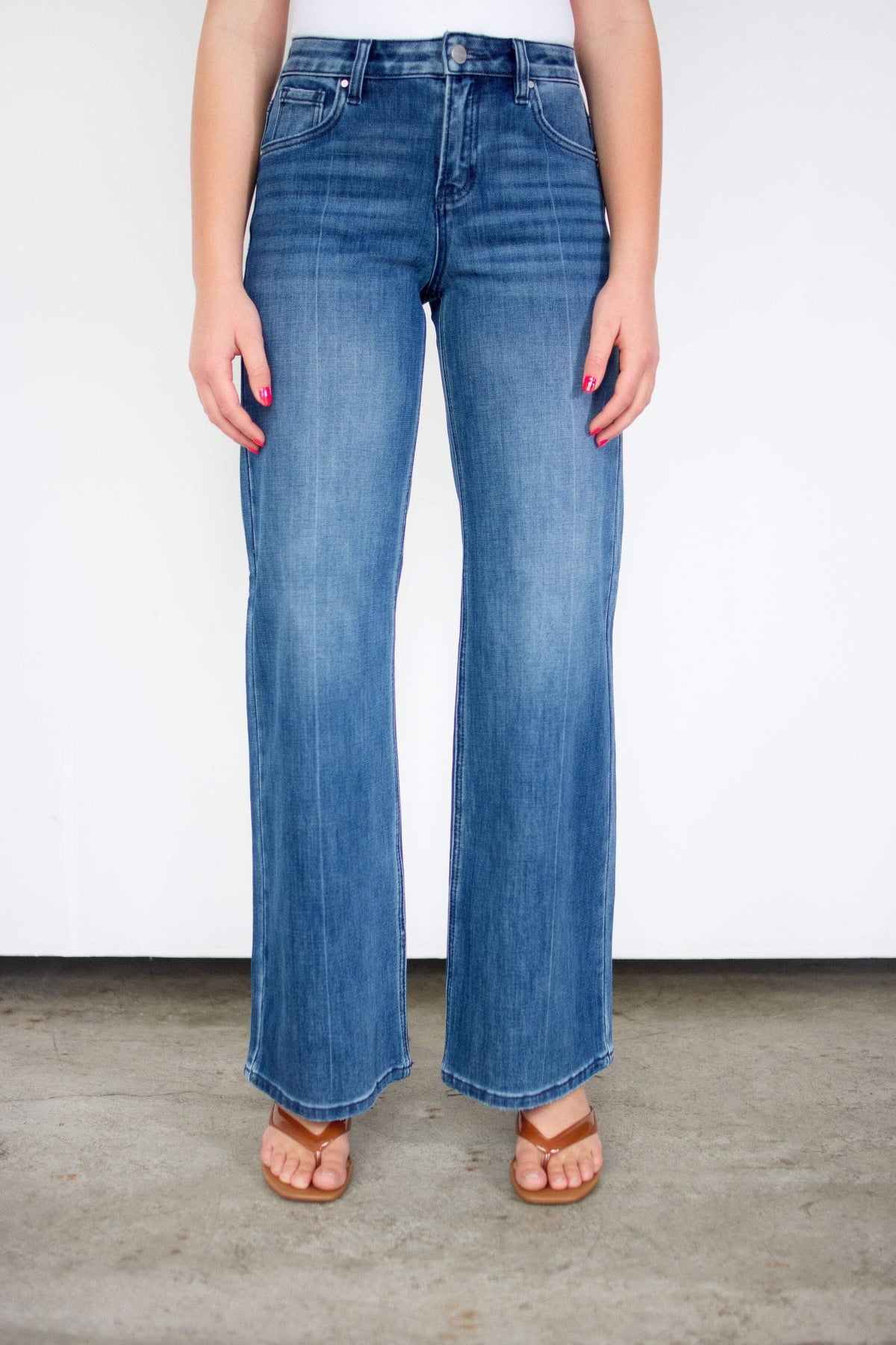 RISEN Tummy Control High-Rise Wide Leg Jeans | Slimming Seam Detail