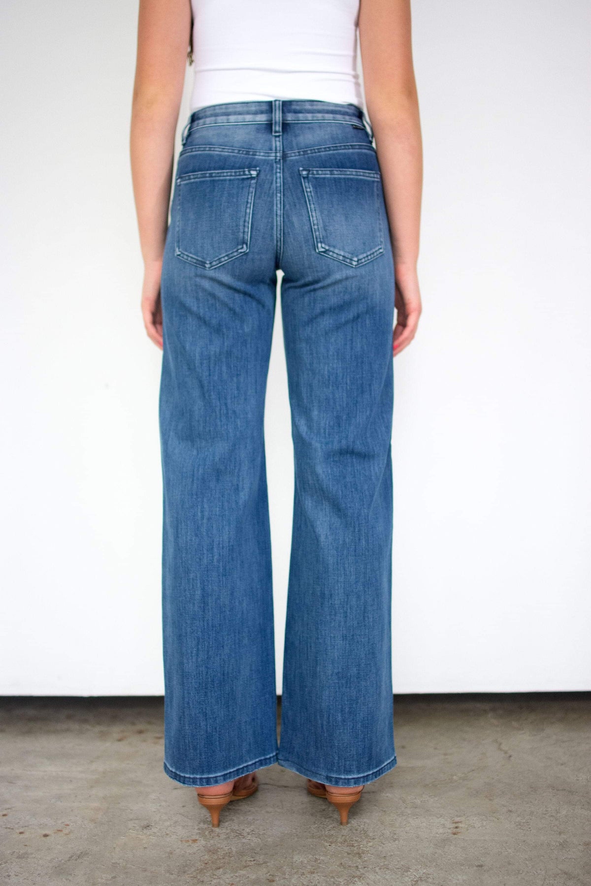 RISEN Tummy Control High-Rise Wide Leg Jeans | Slimming Seam Detail