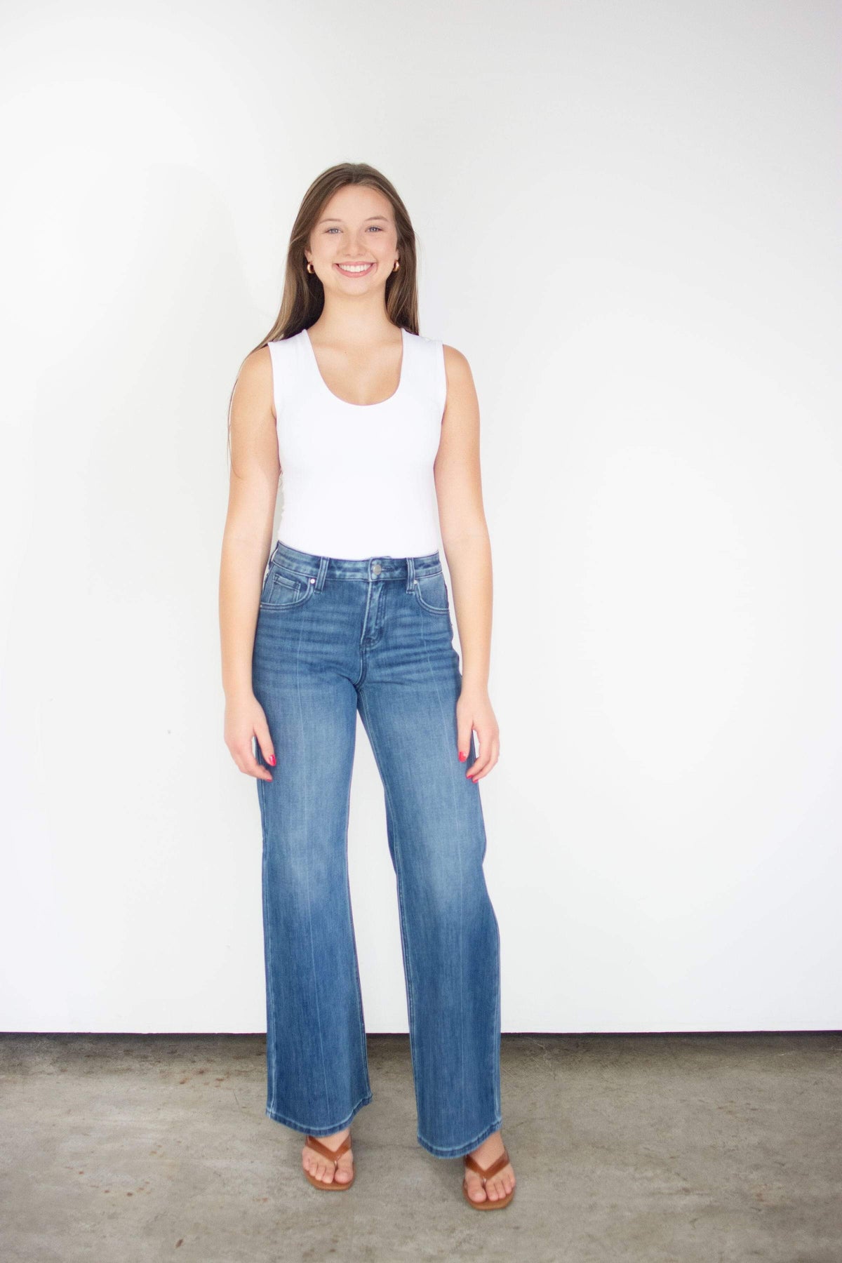 RISEN Tummy Control High-Rise Wide Leg Jeans | Slimming Seam Detail