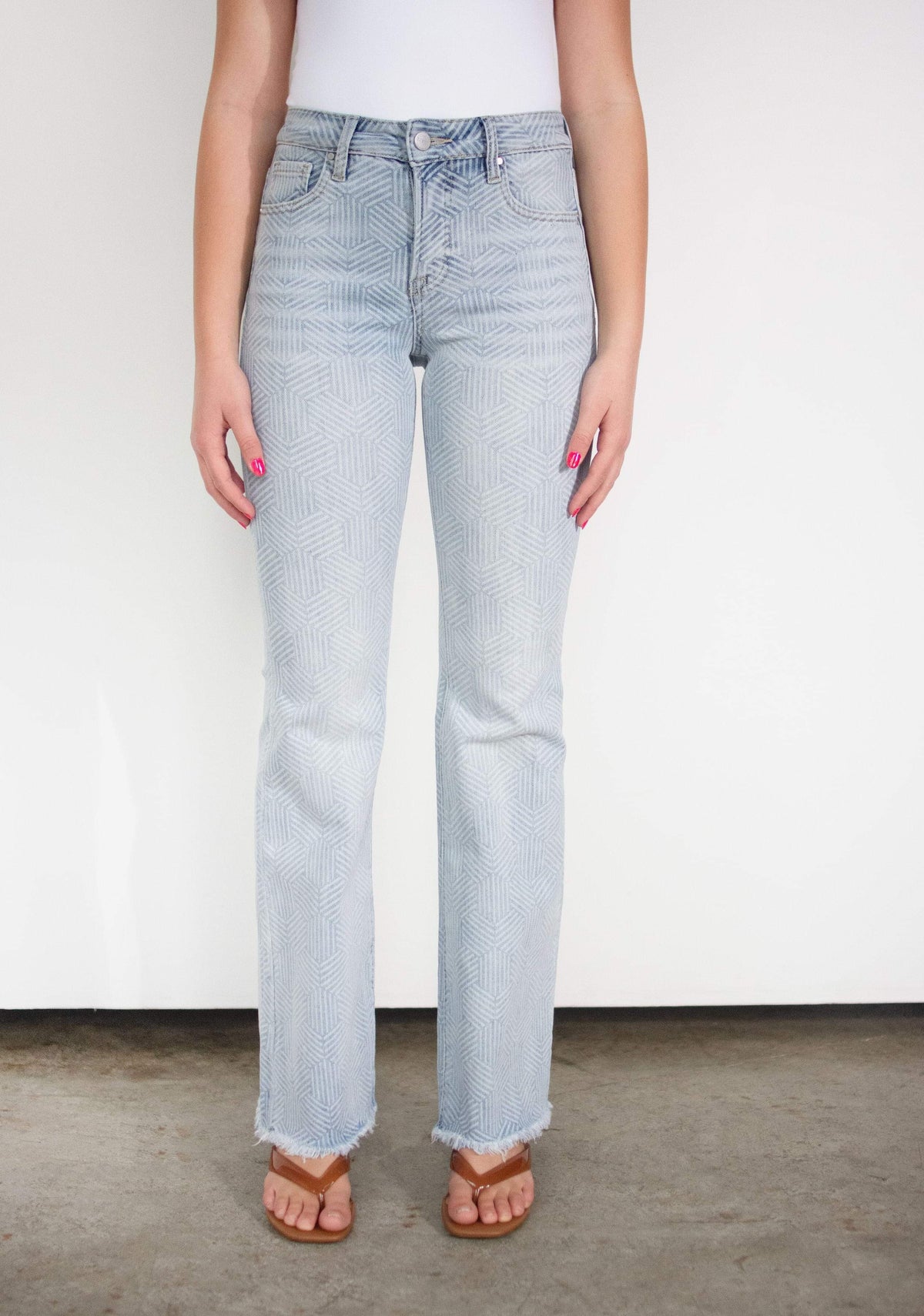 RISEN Sculpting High-Rise Flare Jeans – Geometric Print & Tummy Control