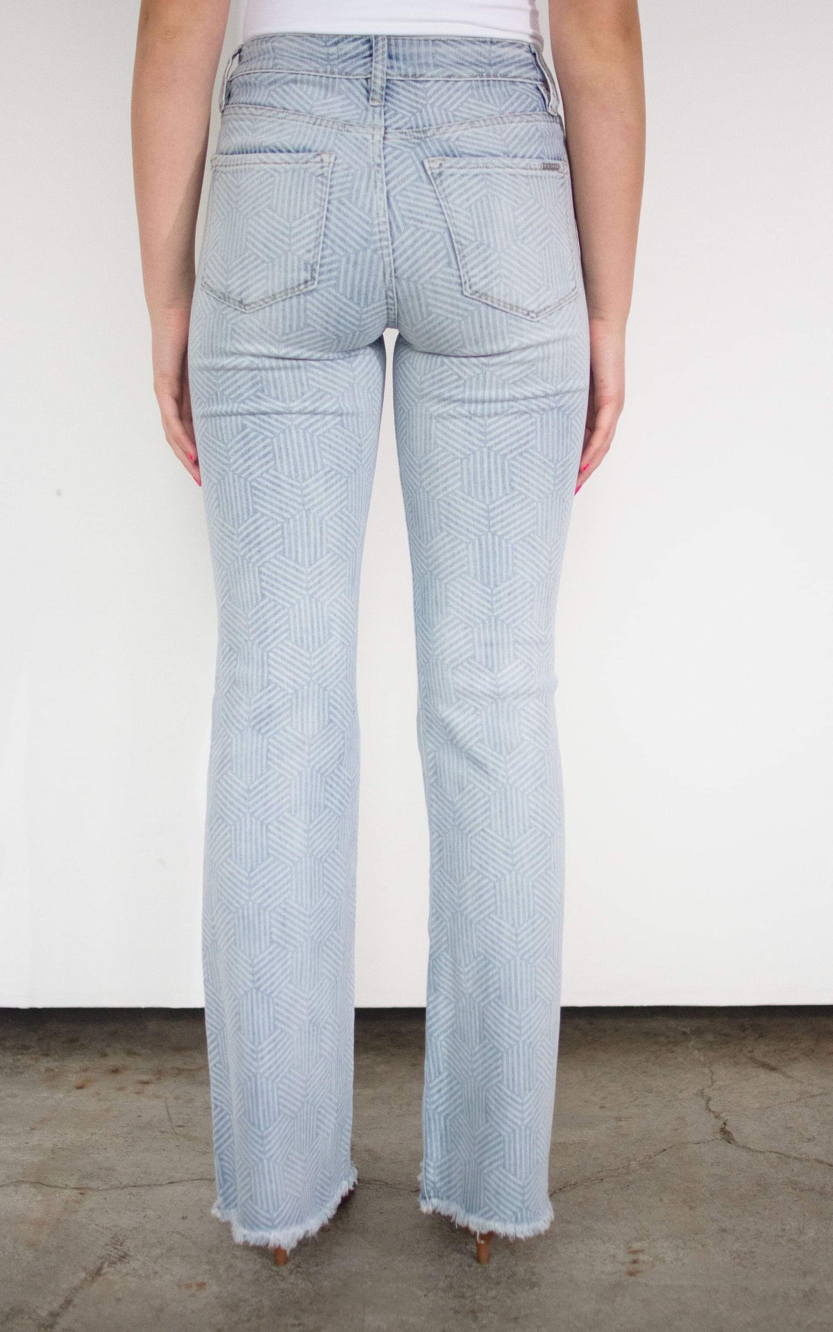 RISEN Sculpting High-Rise Flare Jeans – Geometric Print & Tummy Control