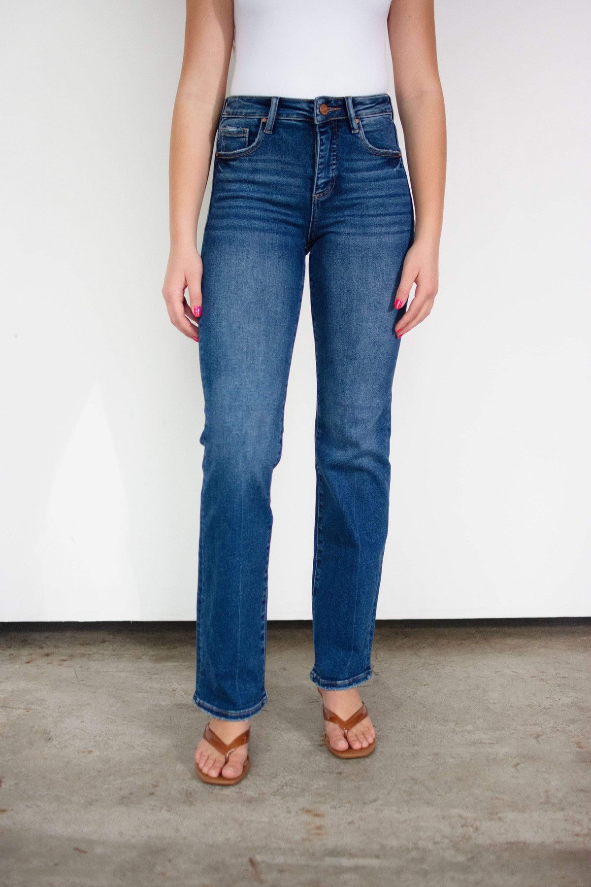 RISEN Tummy Control High-Rise Straight Leg Jeans - Dark Wash