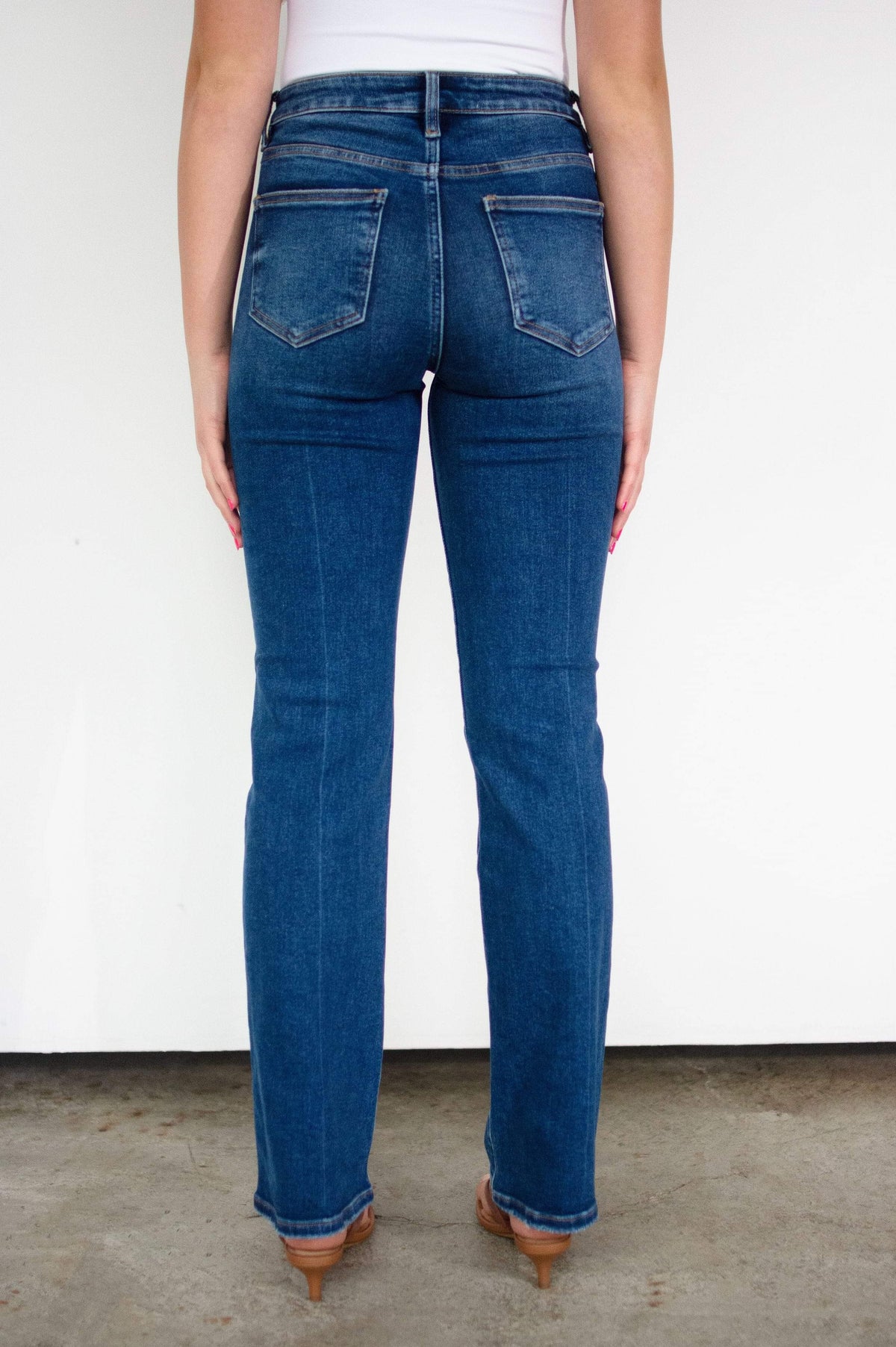 RISEN Tummy Control High-Rise Straight Leg Jeans - Dark Wash
