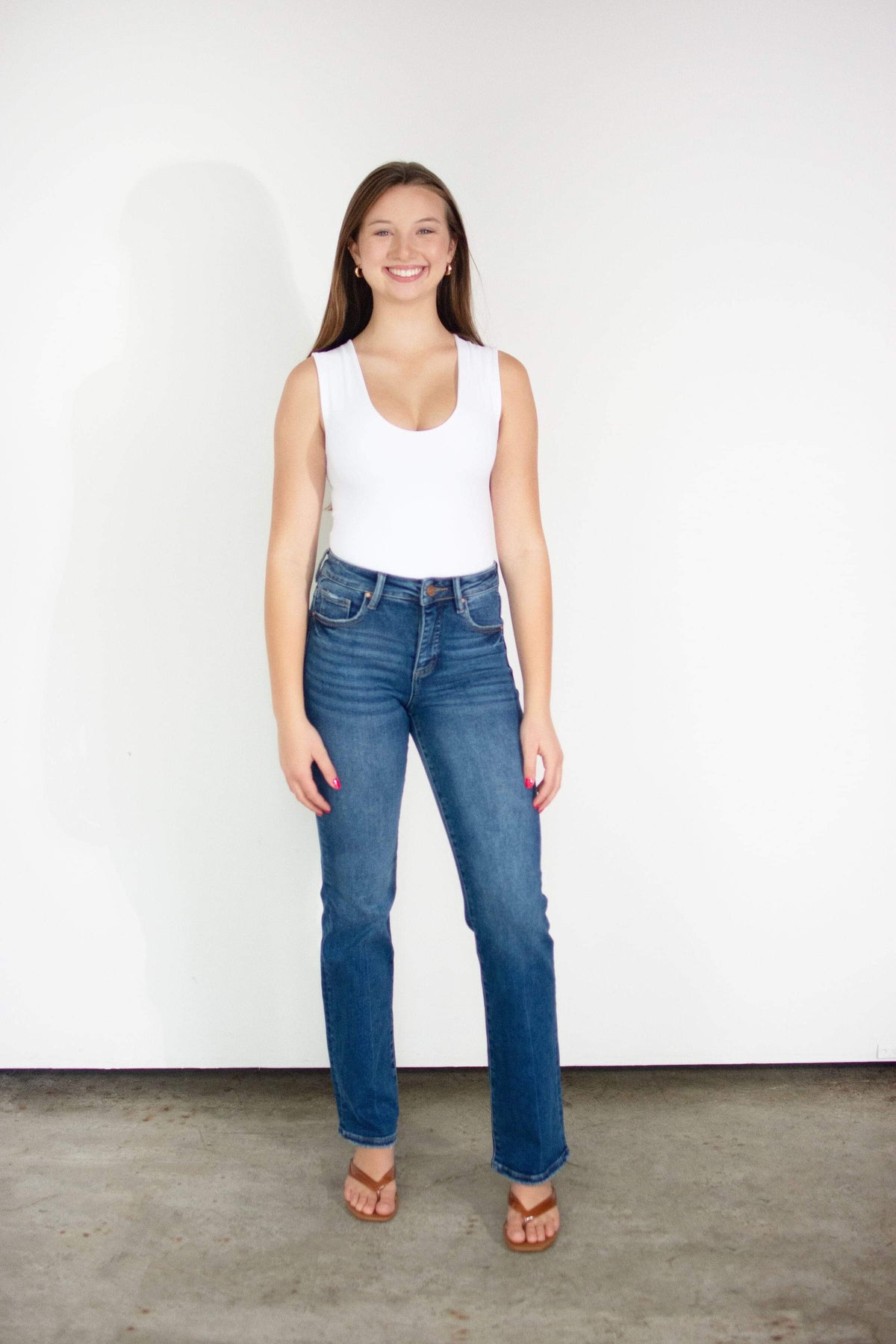 RISEN Tummy Control High-Rise Straight Leg Jeans - Dark Wash