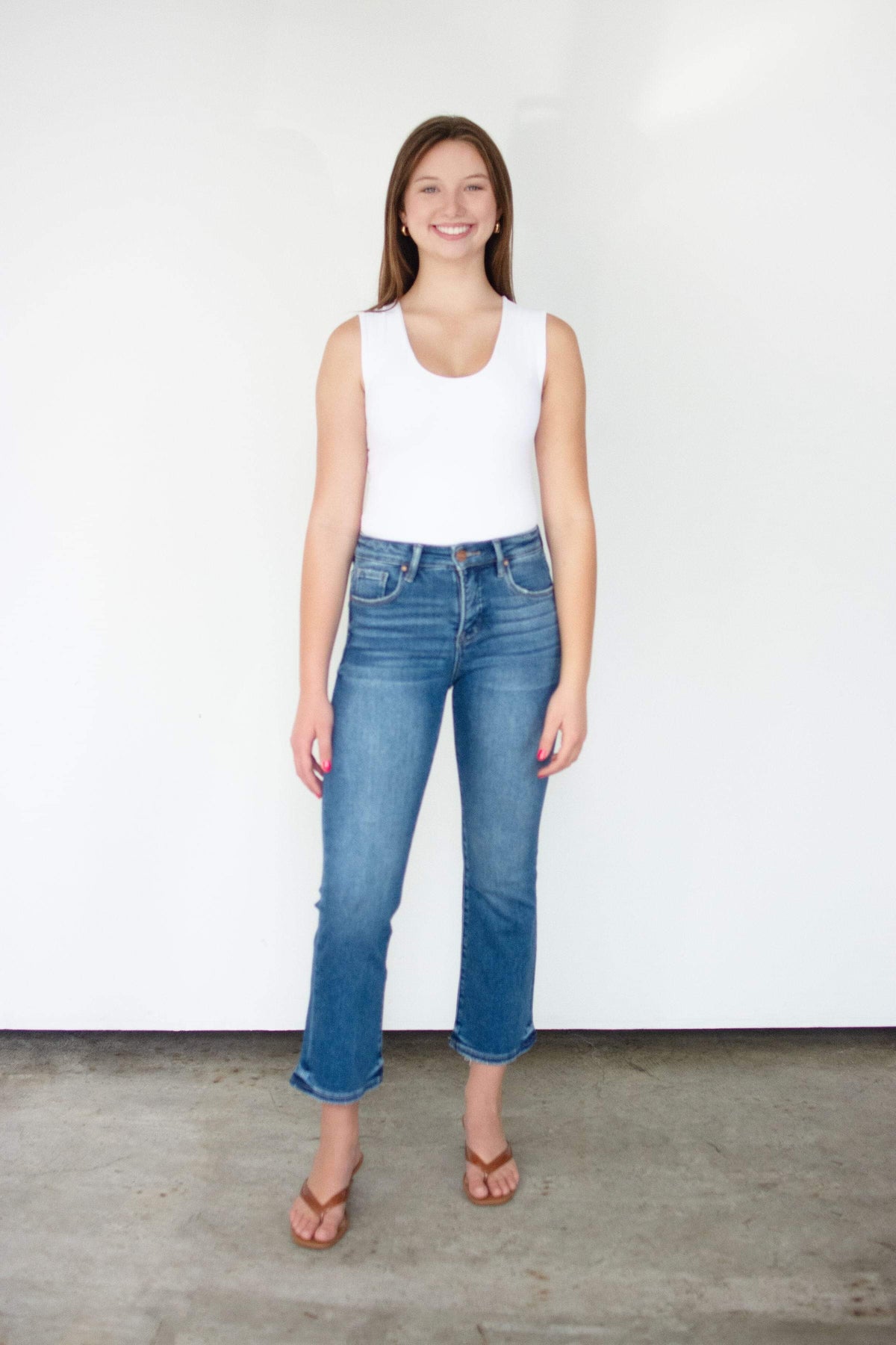 RISEN Dark Wash Tummy Control High Rise Crop Bootcut Jeans