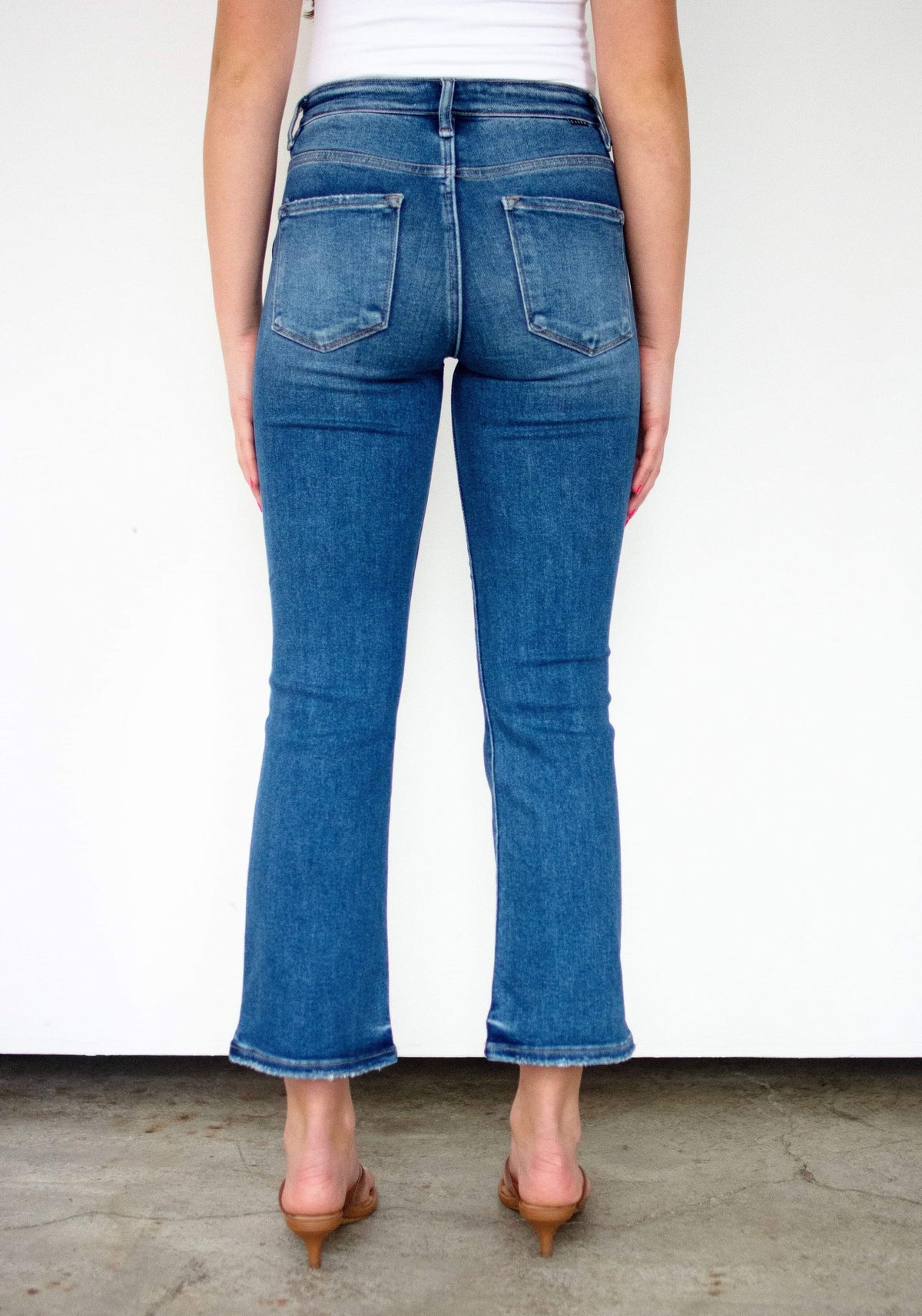 RISEN Dark Wash Tummy Control High Rise Crop Bootcut Jeans