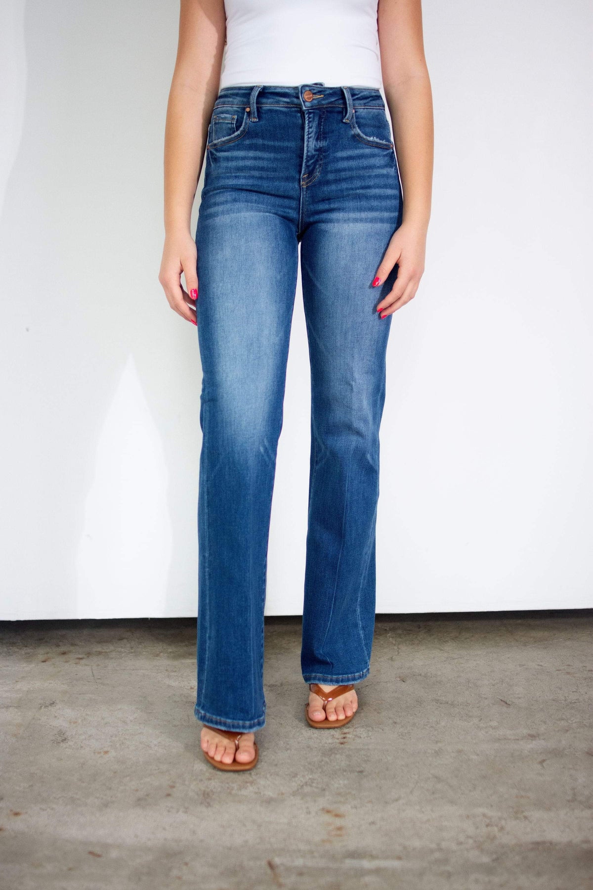 RISEN Tummy Control Dark Wash High Rise Wide Flare Jeans