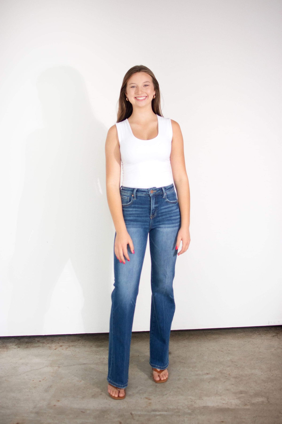 RISEN Tummy Control Dark Wash High Rise Wide Flare Jeans