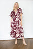 Wine Floral Print Dolman Midi Dress