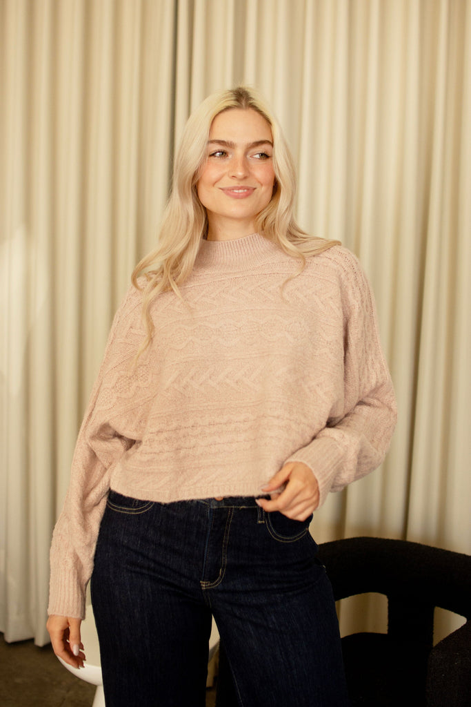 Rose Cable Knit Cropped Sweater