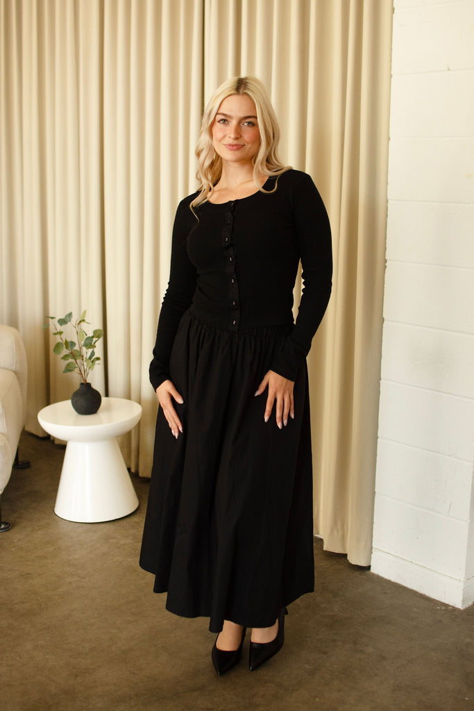 Black Flare Midi Skirt