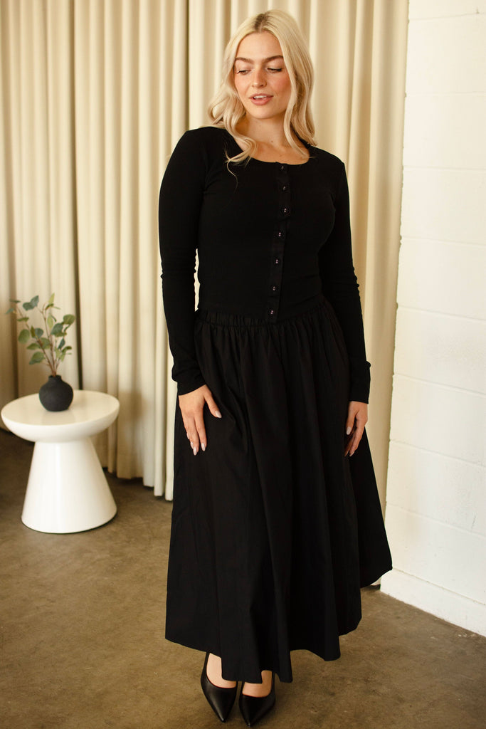 Black Flare Midi Skirt