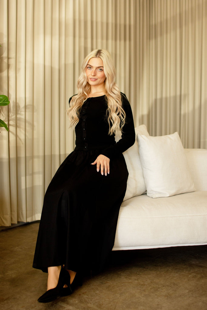 Black Flare Midi Skirt