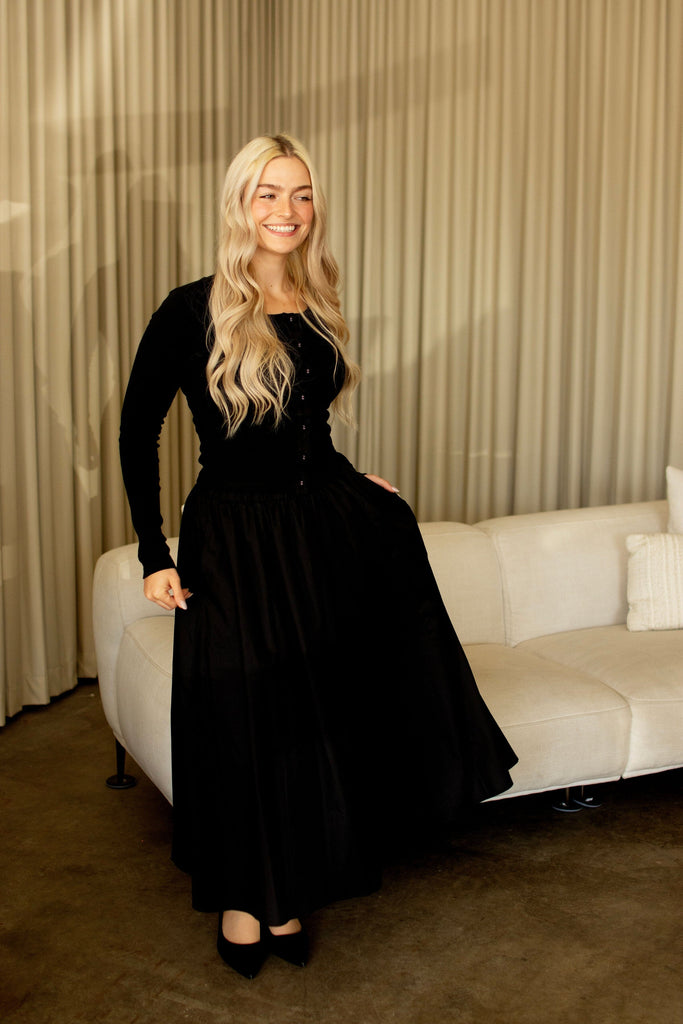 Black Flare Midi Skirt