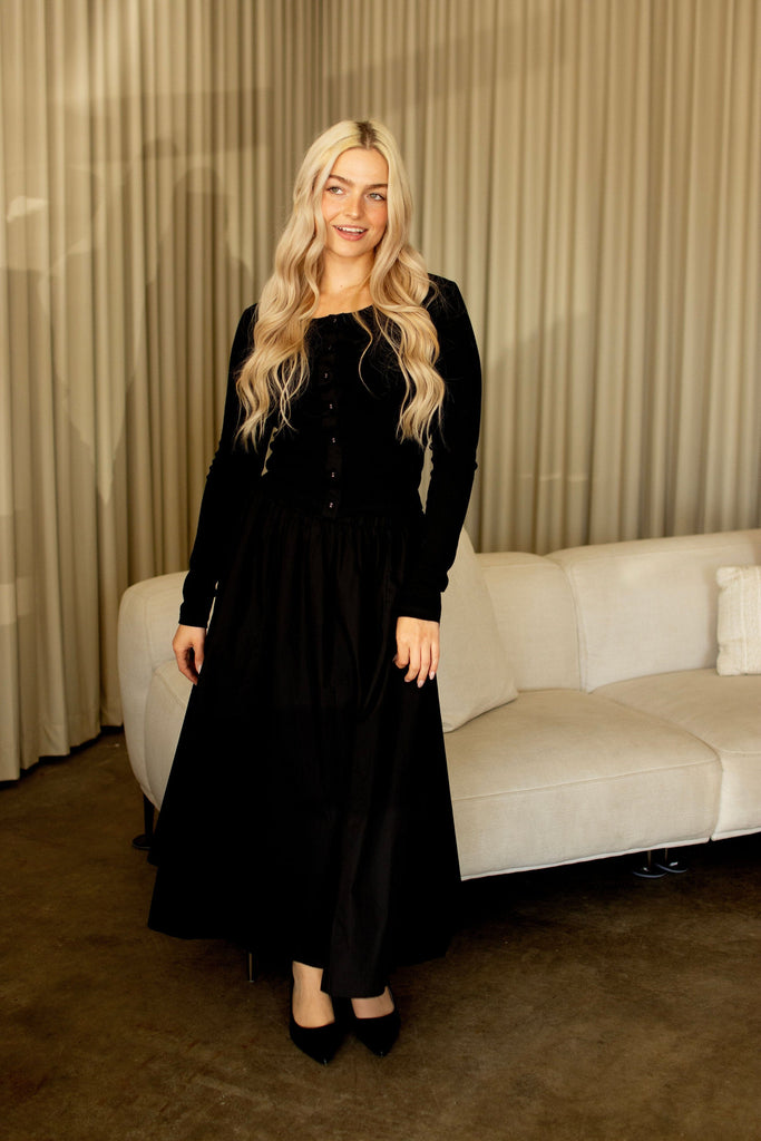 Black Flare Midi Skirt