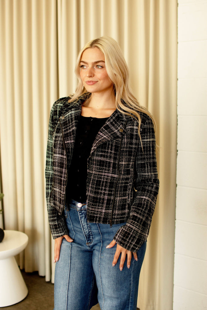 Plaid Tweed Moto Jacket
