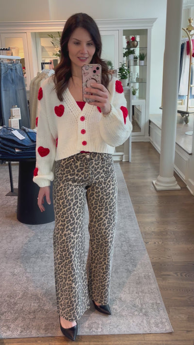 RISEN Mid Rise Leopard Wide Leg Jeans
