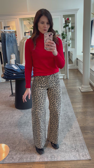 RISEN Mid Rise Leopard Wide Leg Jeans
