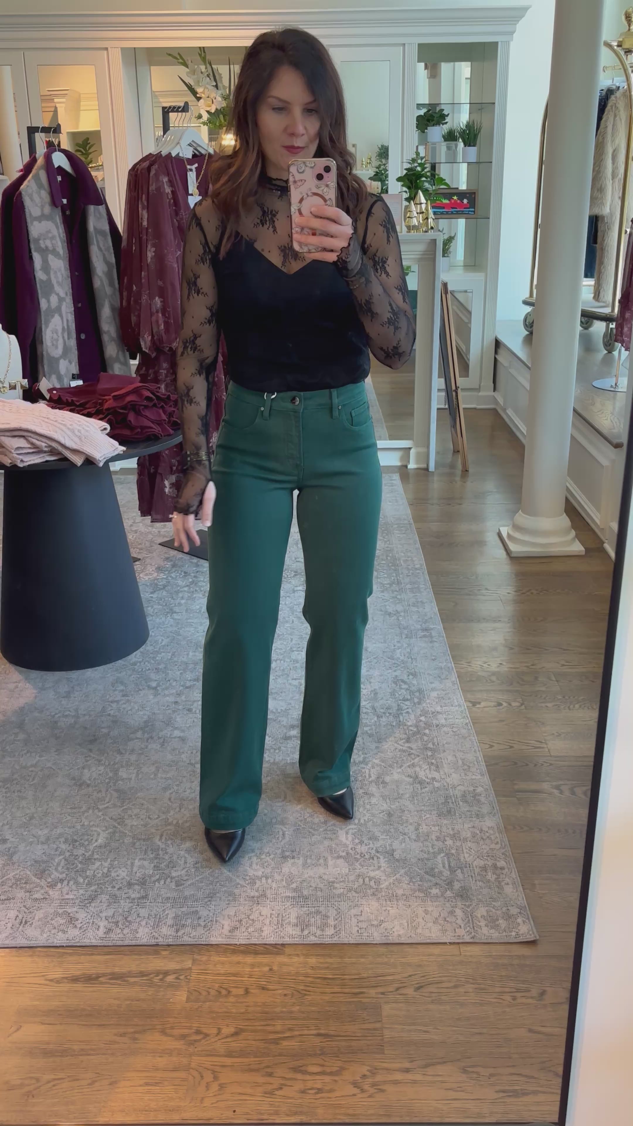 RISEN Tummy Control Hunter Green High Rise Straight Leg Jeans