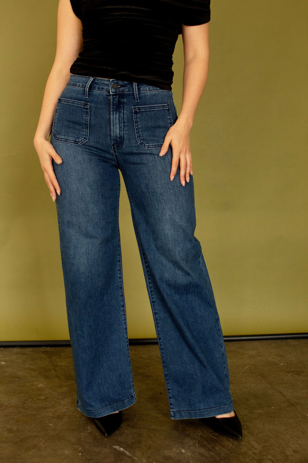 JBD Dark Wash Mini Patch Pocket Wide Leg Jeans