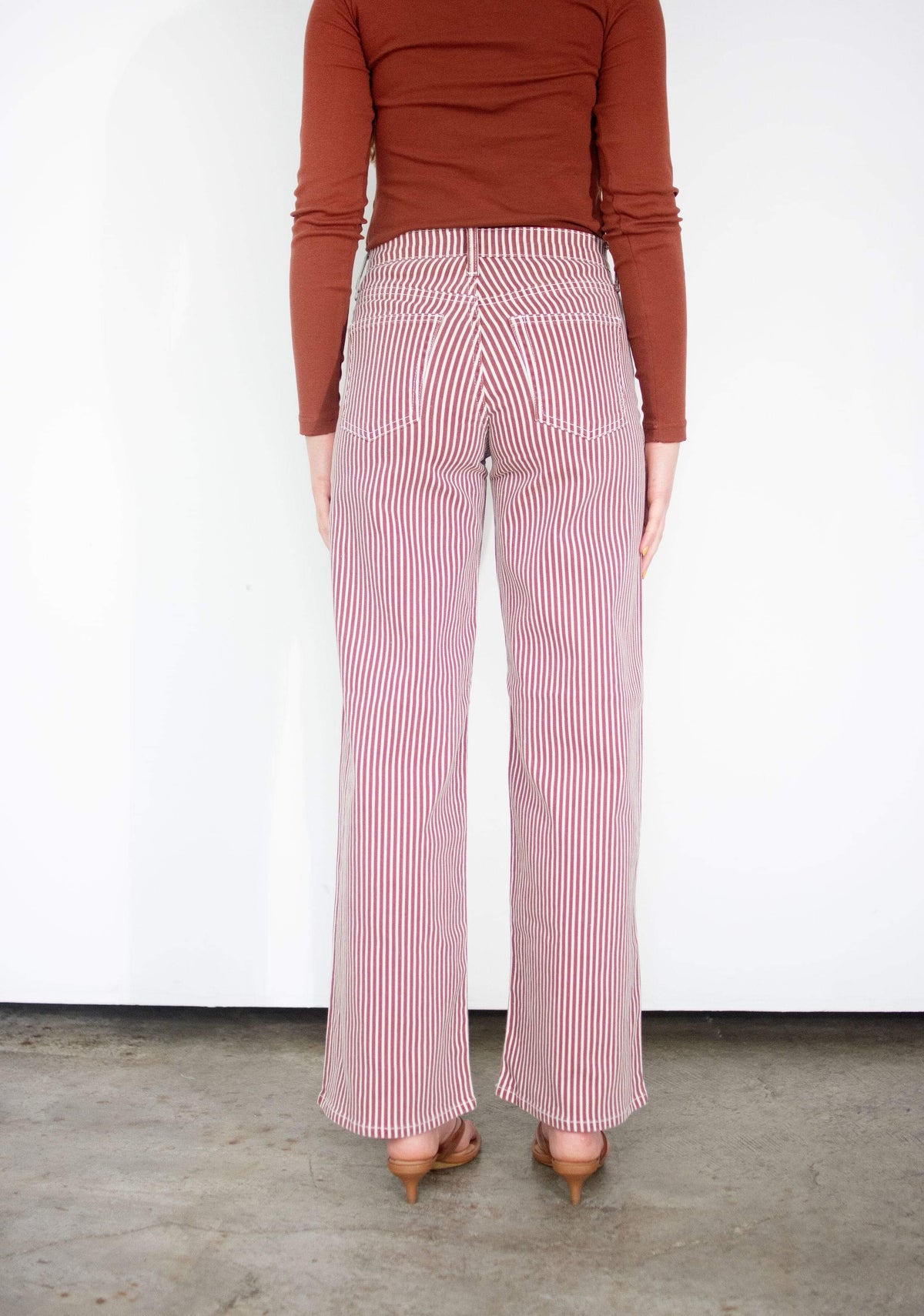 Just Black Denim High Rise Relaxed Wide Leg Jeans - Spice Brown Stripe