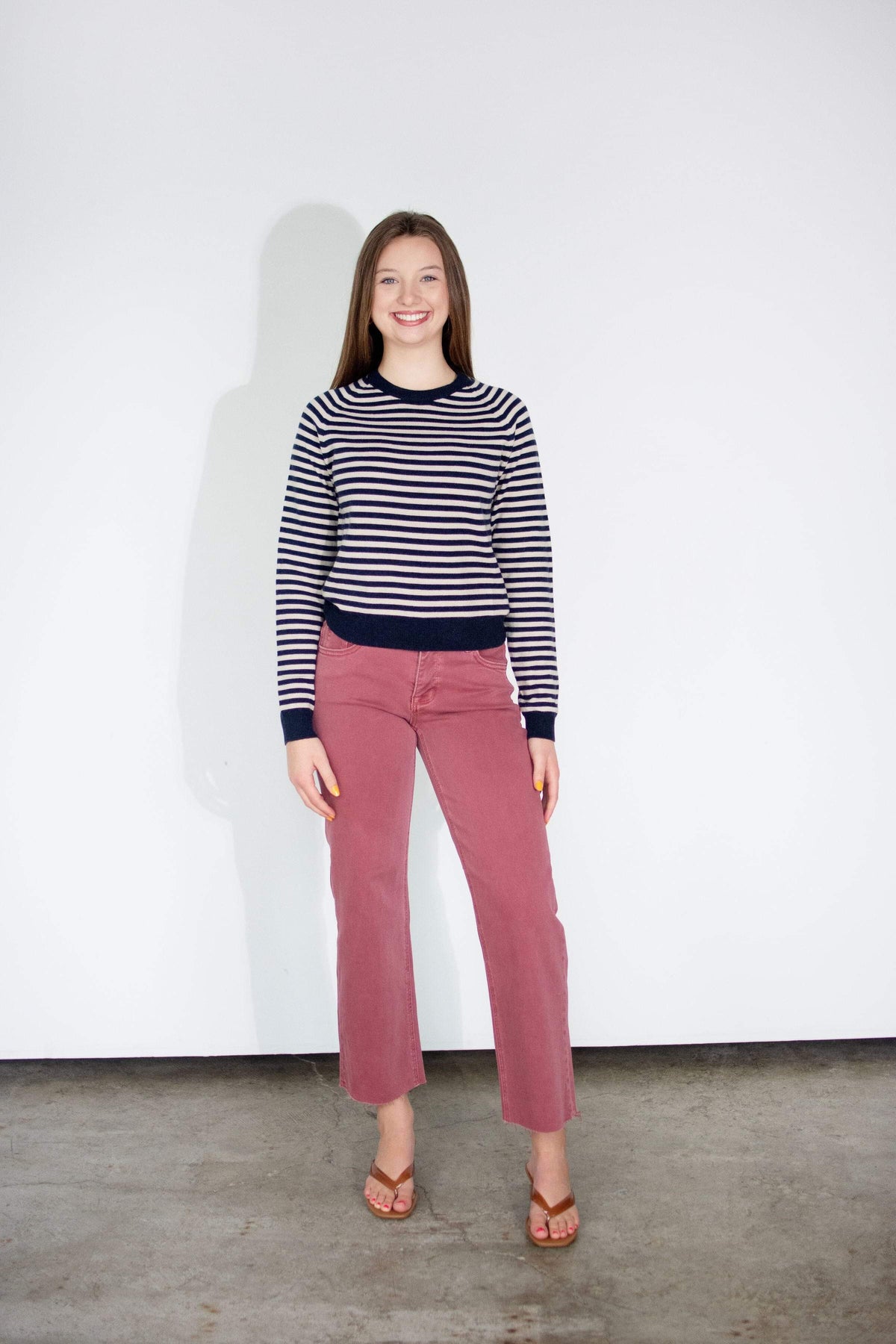 RISEN Tummy Control Mid-Rise Washed Maroon Straight Leg Jeans
